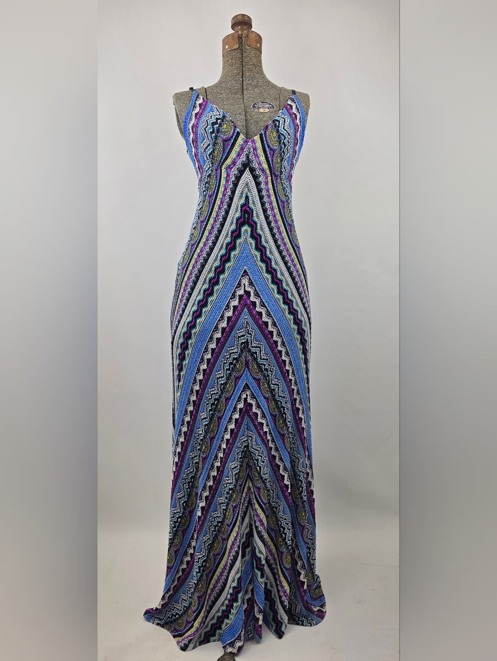 Cache Vintage Y2K Women's V Neck Multicolor Chevron Zig Zag Knit Boho Maxi Small